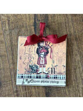 Kate McRostie Decorative Holiday Tile 12 Days of Christmas Eleven Pipers Piping